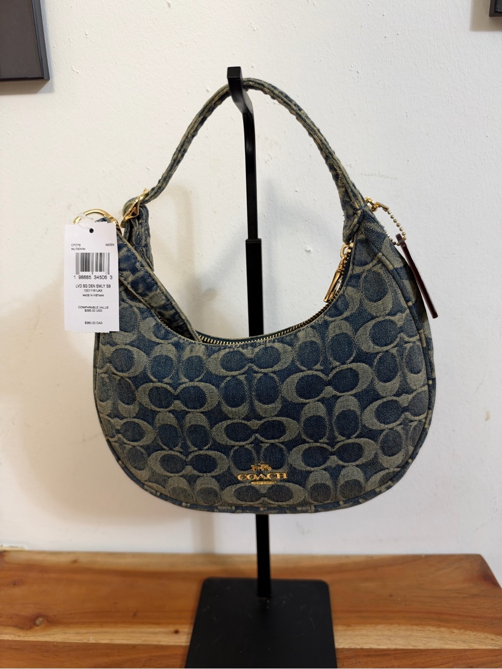 Coach Emily Denim Logo Crescent Shoulder Bag - Blue Denim NWT